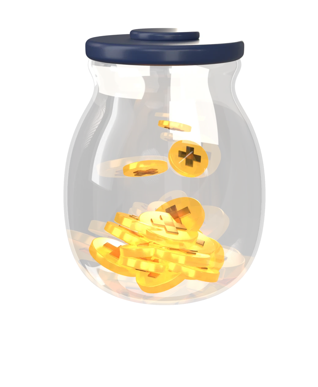 Le bocal en verre 3D de l'app, rempli de pièces d'or magot